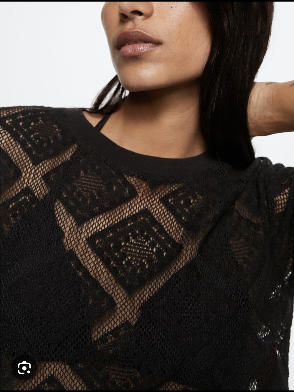 Mango Bundle Of 2 Black Tops - Sheer Crochet Mesh Top & Crochet Sleeve T-shirt